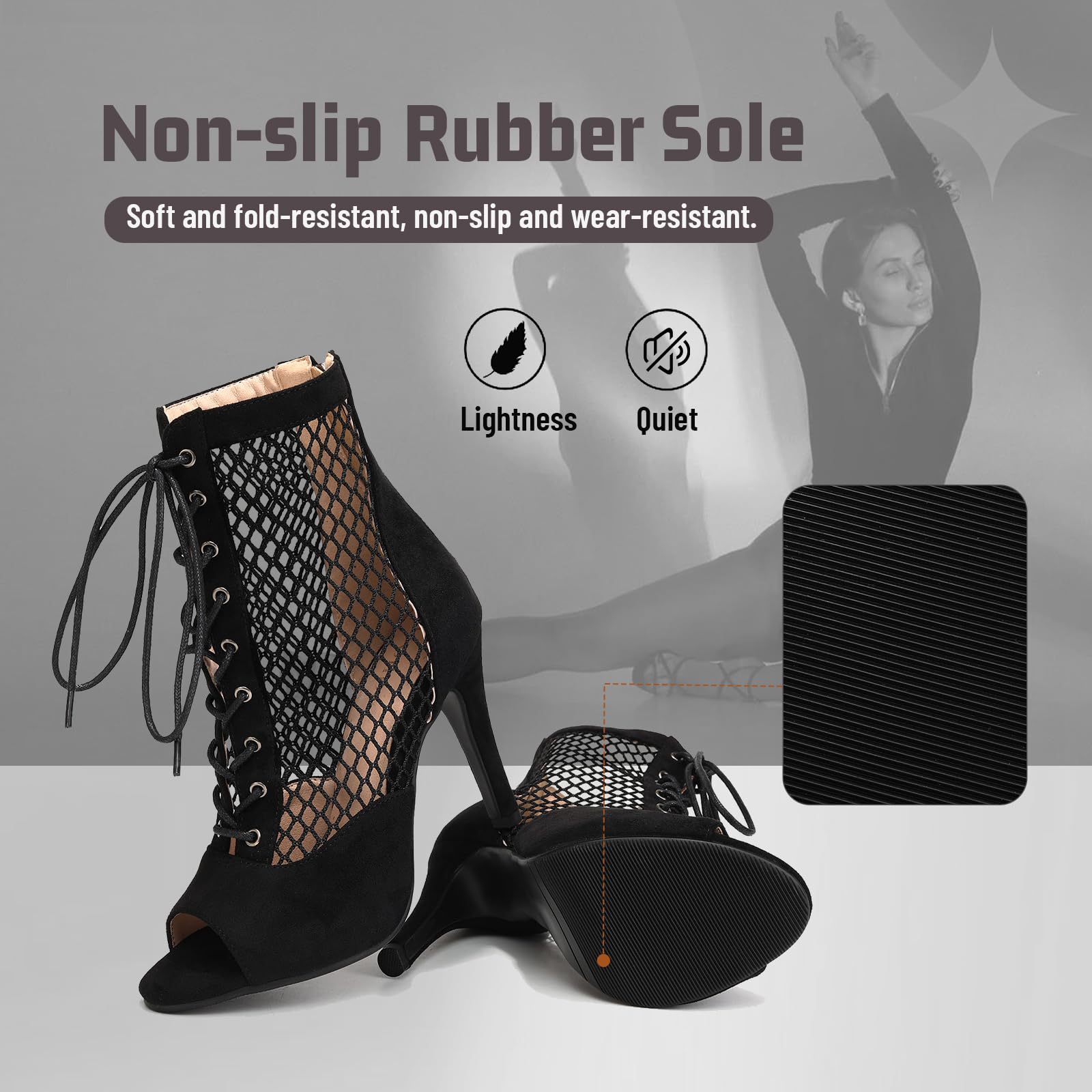 Peep Toe Stivali 10cm Tacco in Scamosciata a Rete Scarpe da Ballo Latino Salsa Tango Bachata