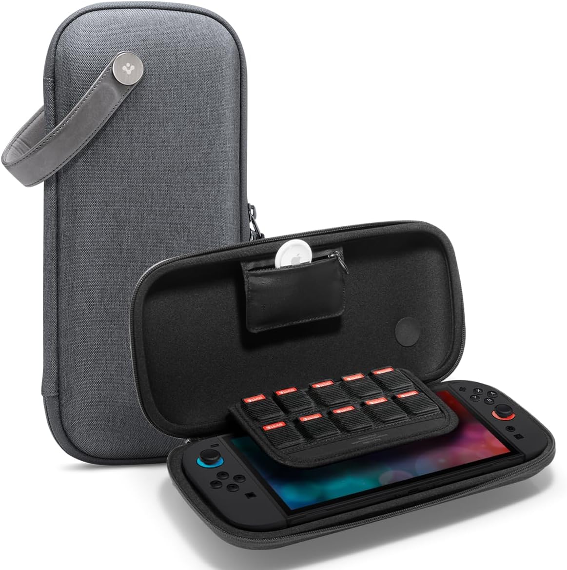 Spigen Klasden Case Compatible with Nintendo Switch 2 2025 Compact Carrying Pouch with Storage for Game Card- Charcoal Gray