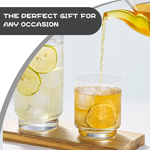 Miniatura 3 de Juego de 8 vasos de vidrio acanalado con base de cristal, 4 vasos Highball de 18 onzas y 4 vasos de 9 onzas, Art Deco, para agua, café helado,