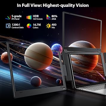 موسع شاشة كمبيوتر محمول بشاشة ثلاثية، شاشة رباعية 15.6 Fhd 1080p شاشات ثلاثية محمولة، اتصال Usb-c واحد لـ 4 شاشات، سبائك الألومنيوم المدمجة، شاشة علوية تدور تلقائيًا للكمبيوتر المحمول 1217.3
