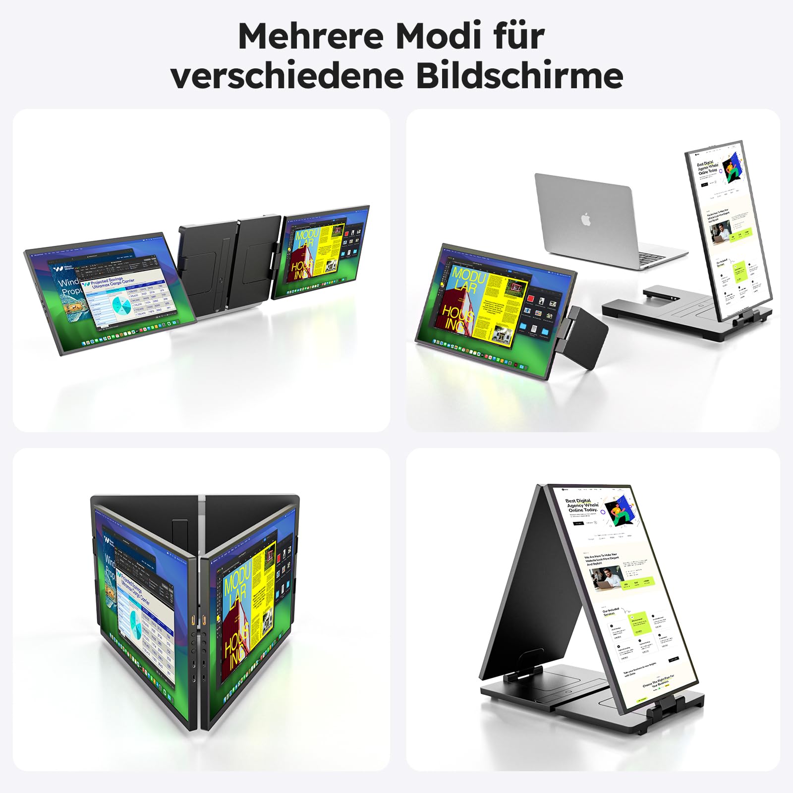 Laptop Screen Extender 15.6", 1080P Triple Laptop Bildschirm Erweiterung | 60Hz Triple Portable Laptop Monitor Erweiterung, mit USB-C/mini HDMI Plug-Play Kompatibel mit 13.3"-17" für Windows/Mac