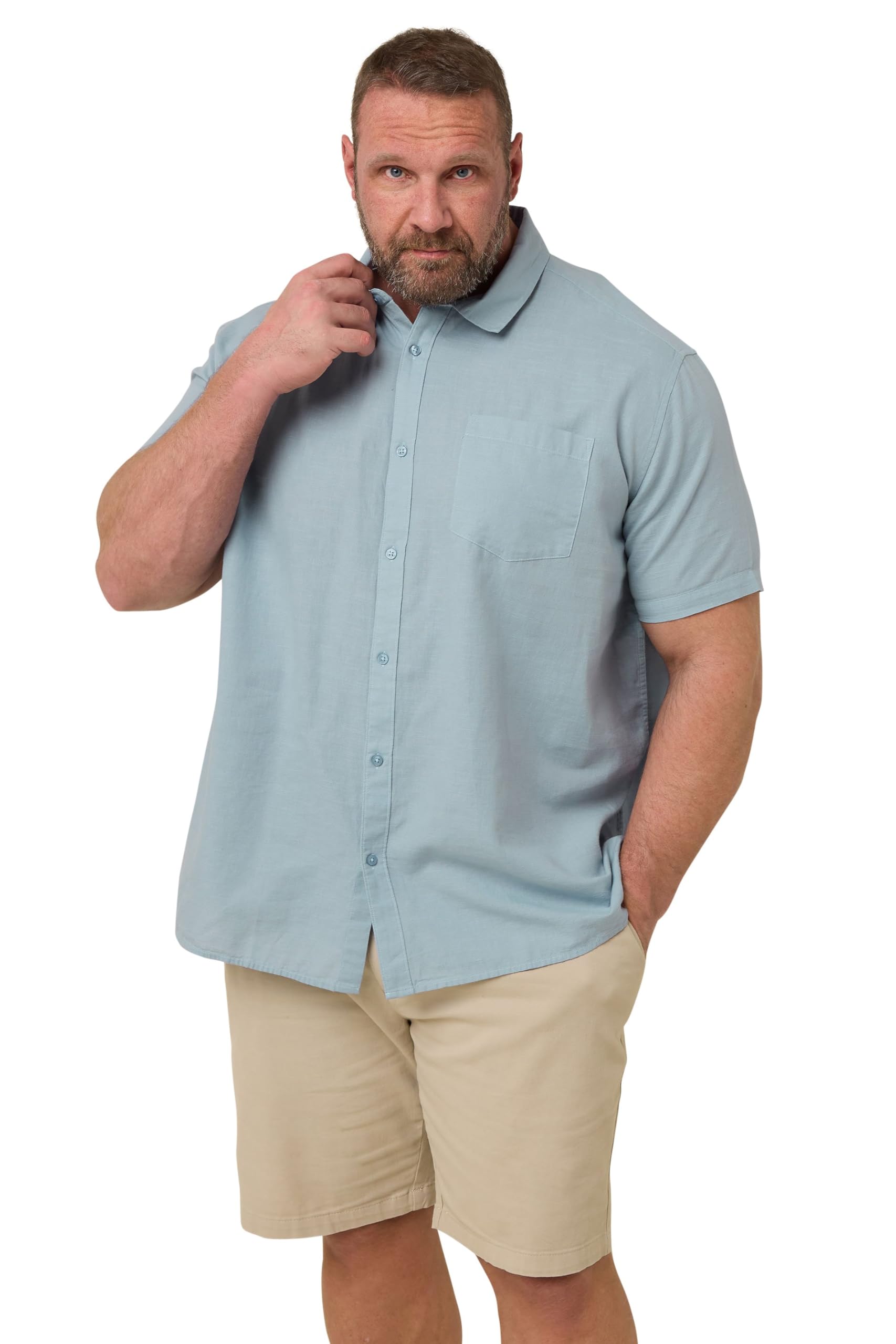BadRhino Light Blue Linen Short Sleeve Shirt - Men's 4XL