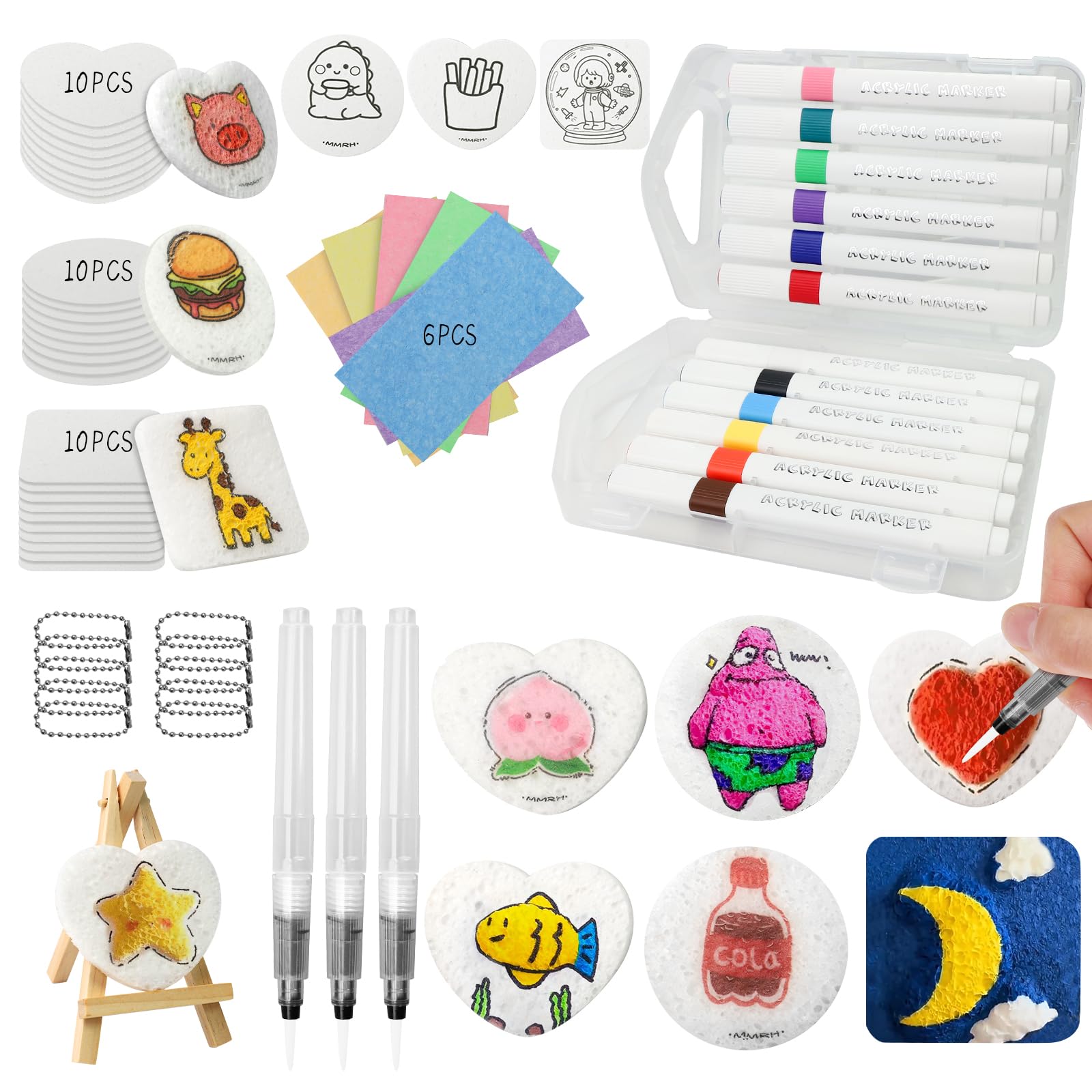 Magic Puffy Paint Set,62 Pcs Magic Foam Texture Painting Kit,3D Drawing Set,DIY Puffy Paint Kit with 36 Pcs Foam Paper,12 Colored Pens,10 Bead Chain,3 Water Pens, 1 Mini Easel,for Teens & Adults