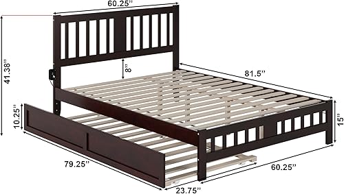 Miniatura 2 de AFI, Tahoe - Cama de plataforma de madera maciza con estribo, nido individual XL y cargador USB acoplable, Queen, espresso