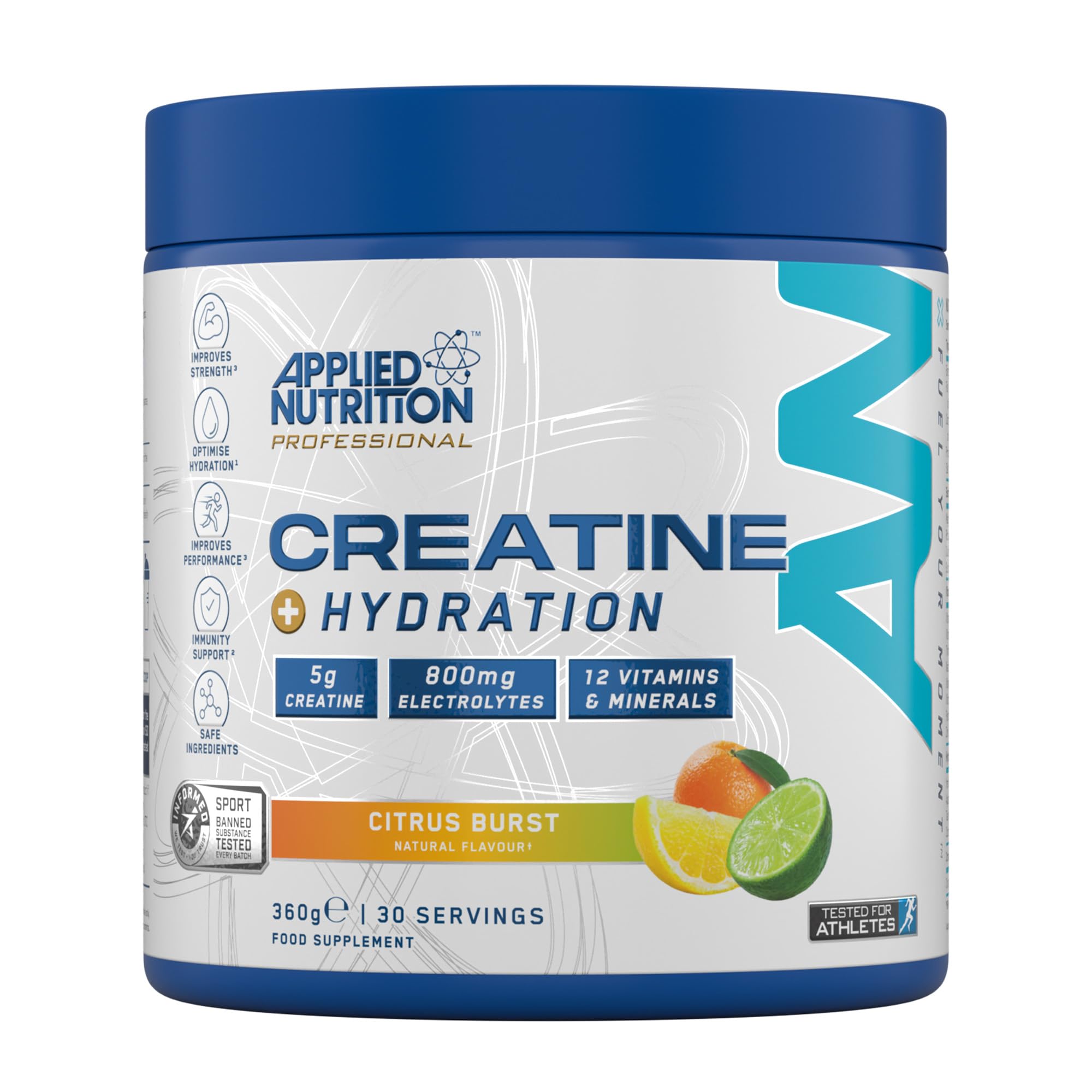 Applied Nutrition Creatine + Hydration Powder | Creatine Monohydrate & Electrolytes for Hydration, Recovery & Energy Support | Citrus Burst | Informed-Sport Certified | 360g | 30 Servings