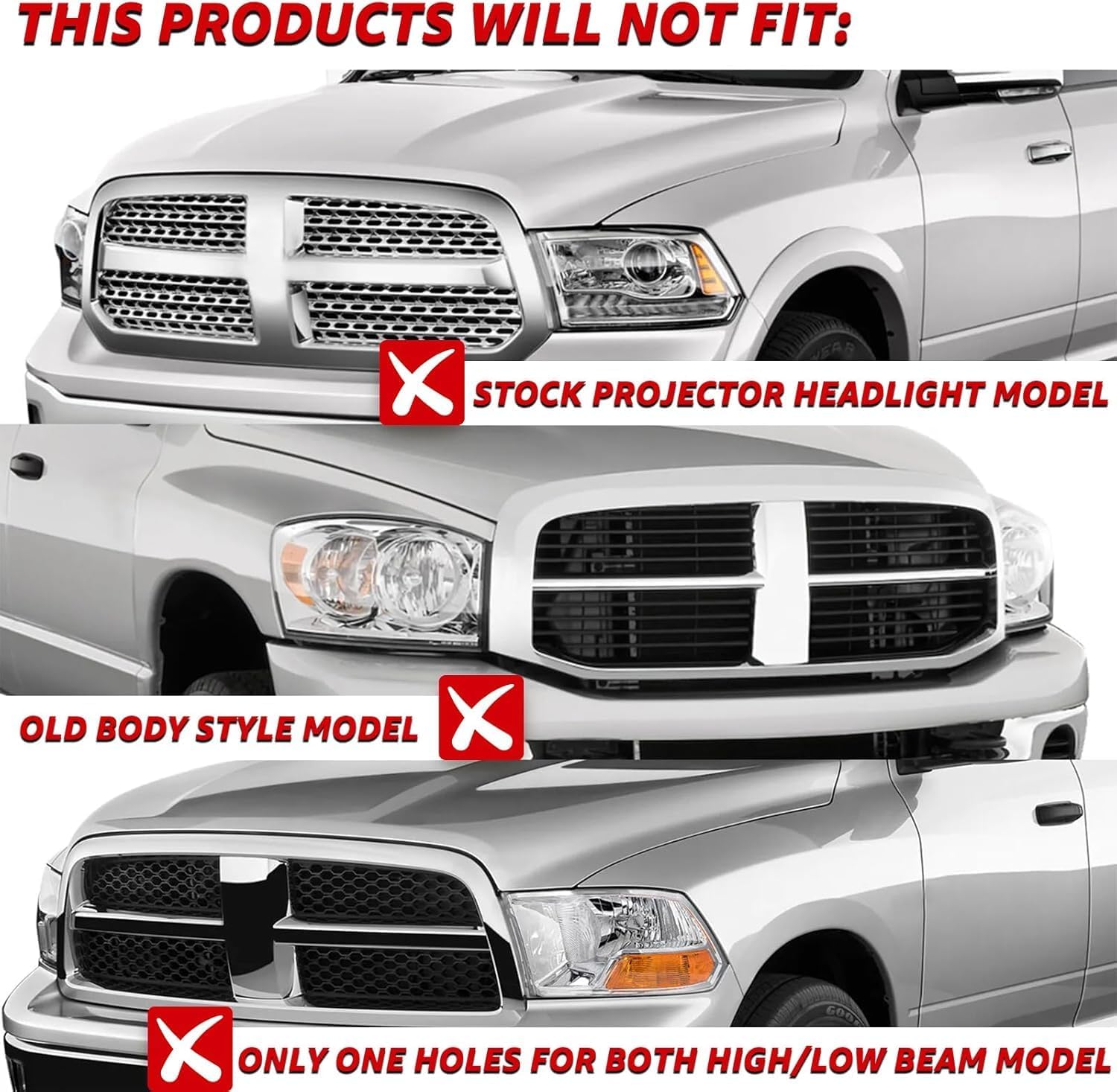 Pair Headlights Assembly Set For 2009 2010 2011 2012-2018 Dodge Ram 1500 2500 3500 5500 ST SXT SLT Pickup/2019-2022 Ram 1500 Classic Truck Replacement Headlamps Chrome Housing Clear Lens LH&RH