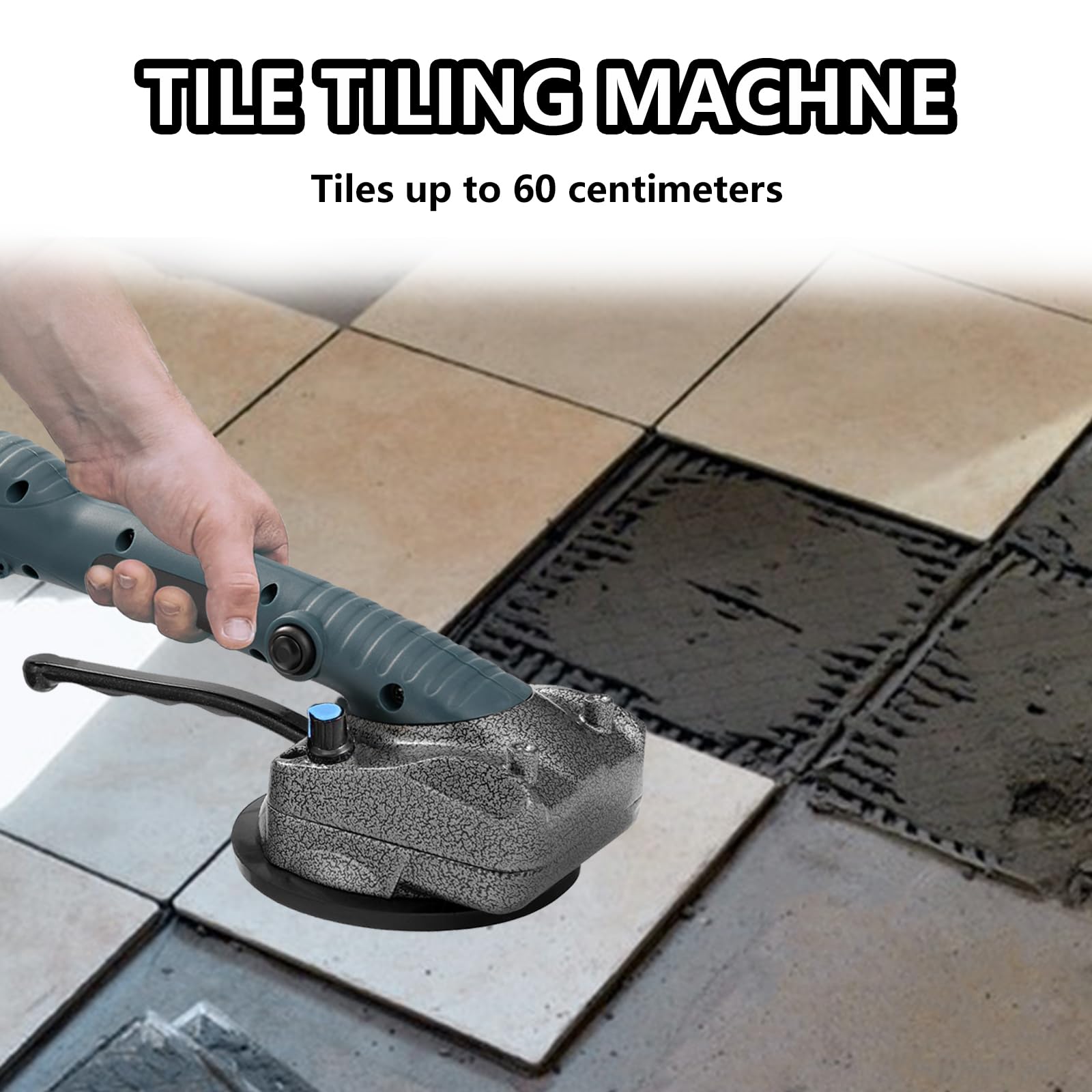 Fliesenleger Maschine, Elektrische Fliesen Vibrator Mit 105x105mm Saugnapf 5 Gänge Einstellbar Automatische Nivellierung 60kg Aufnahmekapazität Fliesenleger Maschine Geeignet für 0,3-0.8m Fliesen