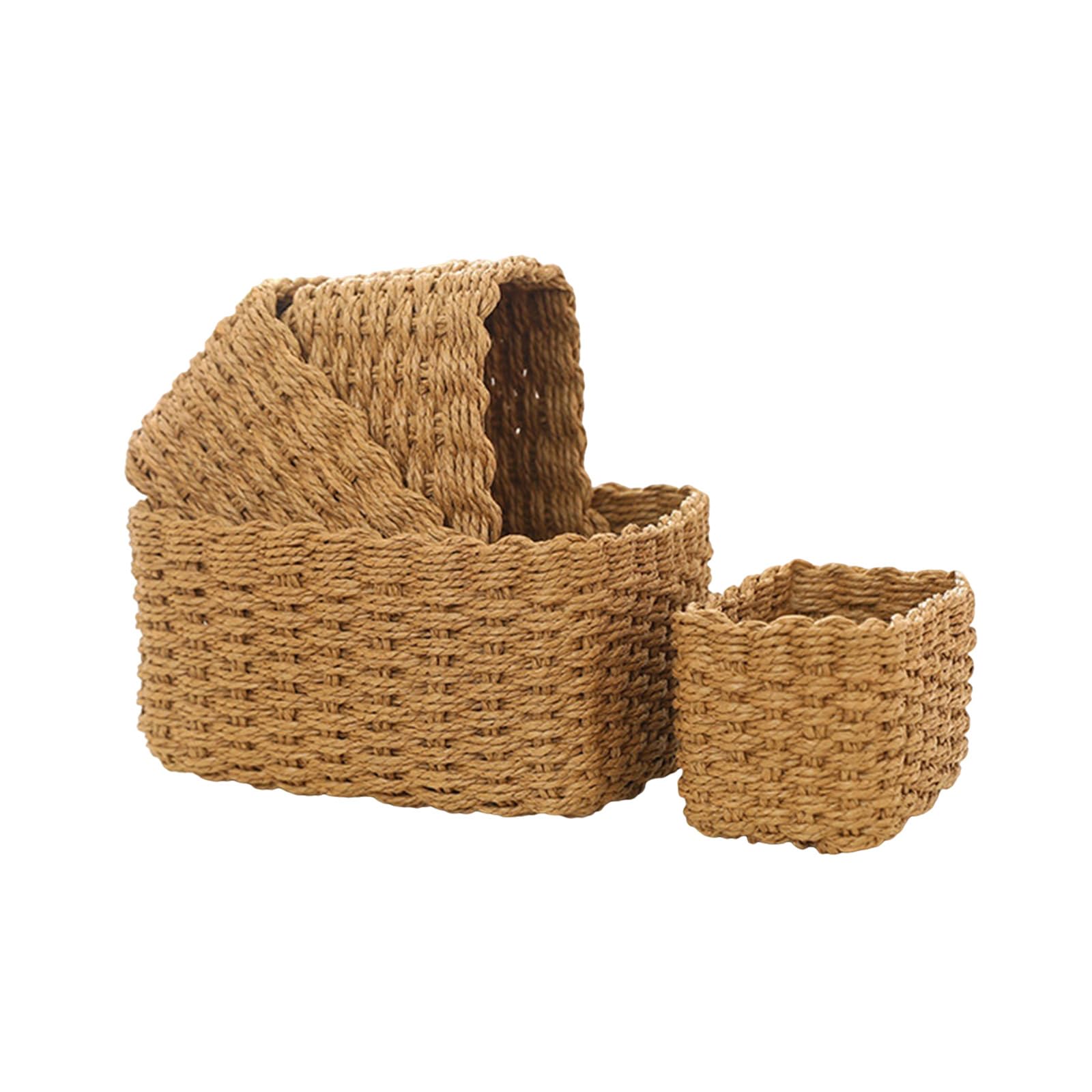 Buxuaaaa A Buxuaaa 4 / 5Pcs Multifunctional Woven Baskets Stackable For Natural Materials Storage Space Efficient Home Decors Stackable Baskets Multifunctional