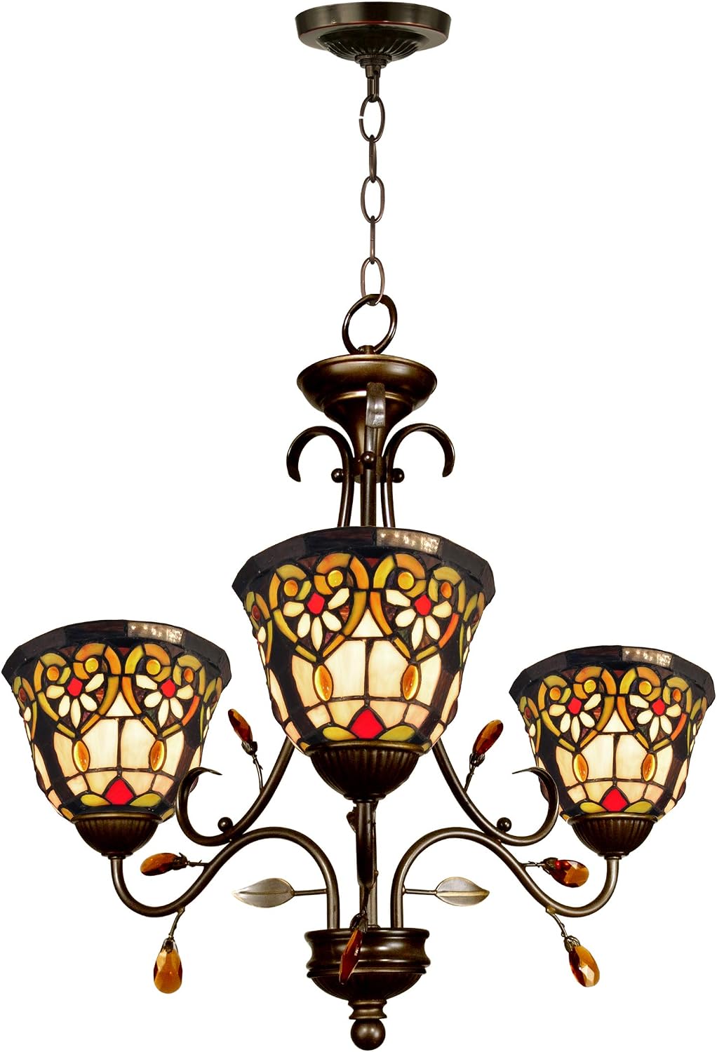 Dale Tiffany STH15012 Peony 3-Light Tiffany Hanging Fixture, Antique Golden Bronze