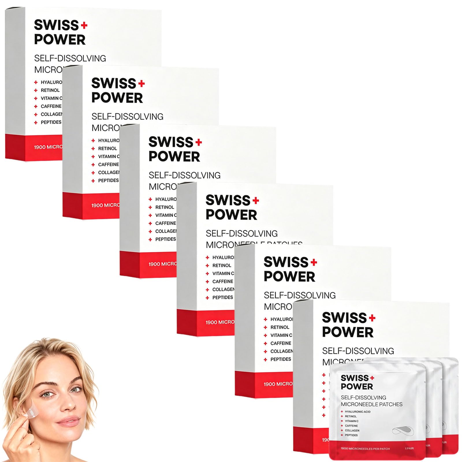 Swiss Power Patch Occhi con Microaghi, 2026 Nuovo Swiss Power Cerotti Occhi Antirughe, Maschera Occhi per Occhiaie e Borse, Siero Energizzante per Occhiaie e Gonfiore, Linee Sottili, Rughe (6)