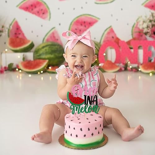 Miniatura 4 de Rsstarxi 1 paquete de decoración de pastel de sandía con purpurina uno en un melón, decoración de pastel de sandía para el primer cumpleaños,