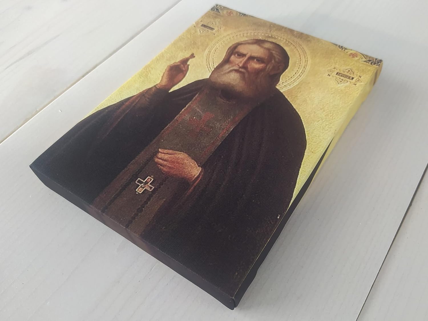 Saint Seraphim of Sarov Orthodox Icon, Russian Religious Wall Art Canvas Print, Gallery Wrapped Christian Home Decor, Russian Saint Icon Art, Size 7" x 5"