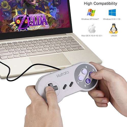 Miniatura 5 de KIWITATA 2 controladores USB clásicos SNES para juegos de PC, retro SNES con cable USB emulador controlador para Windows XP 7 8 11 Mac Raspberry Pi