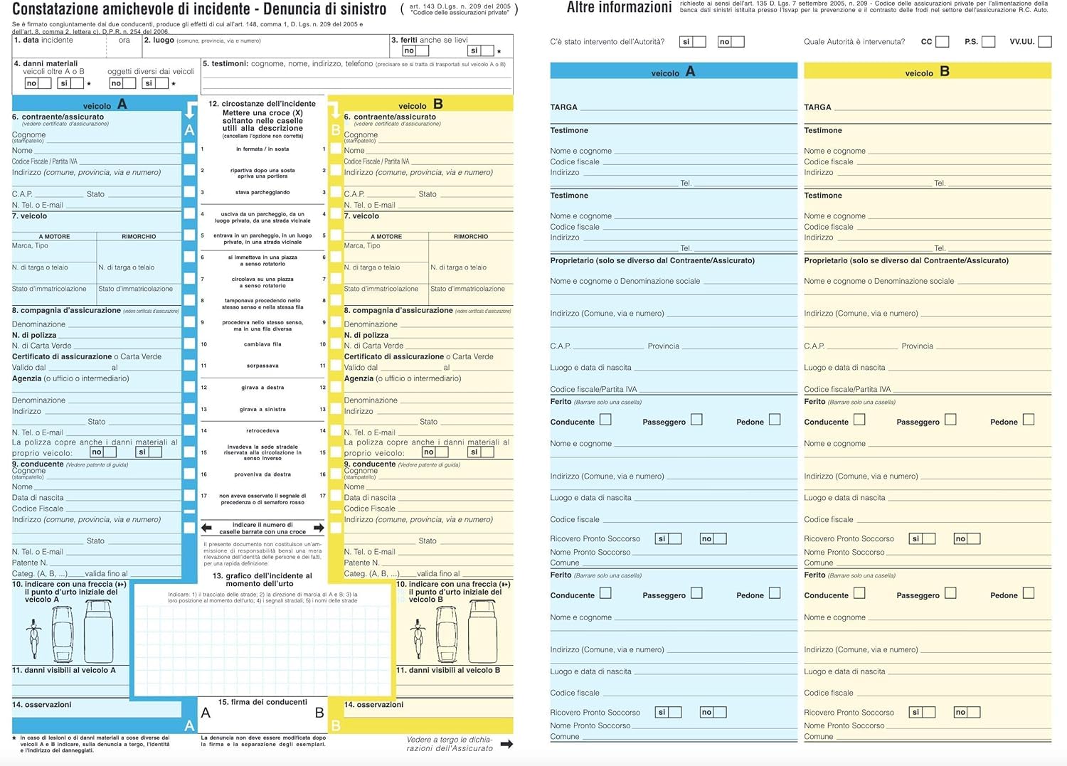 Modulo CID-CAI Constatazione Amichevole Incidente 3 Pezzi Assicurazione Auto Blu