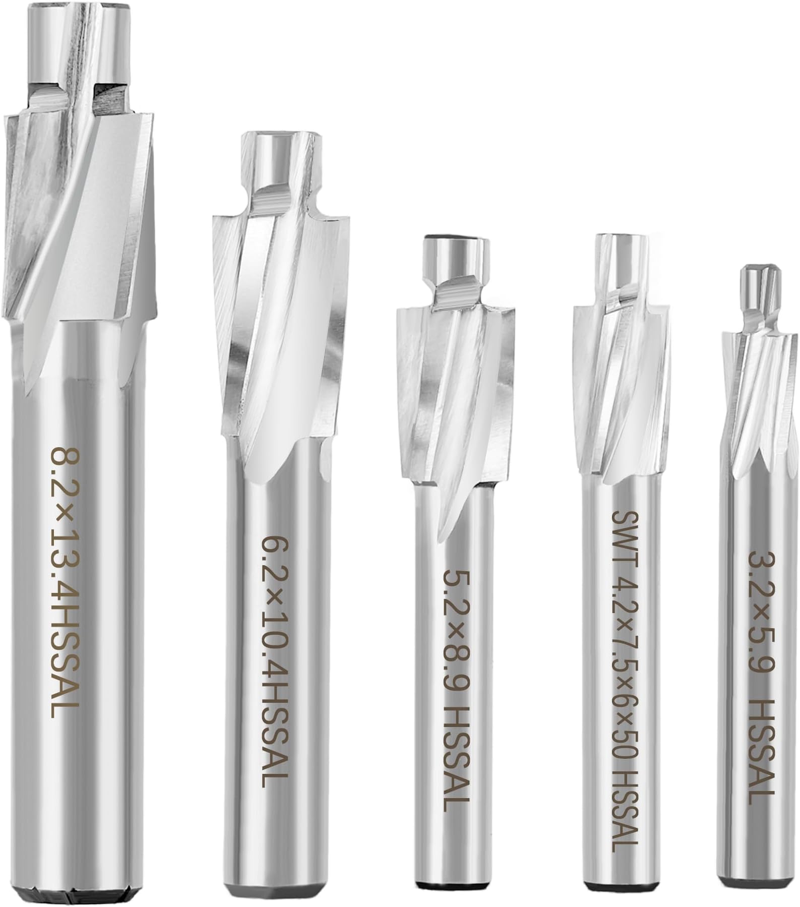 Akozon 5pcs M3-M8 Slotting Counterbore End Mill Cutter Solid Slot Countersink End Mill Drill Bit