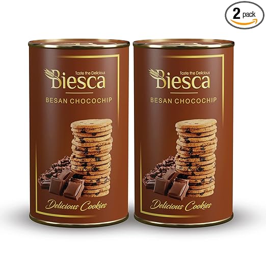 Biesca Besan Chocochip Cookies with Milk and Butter 170g each (Pack of 2), Premium Handcrafted Biscuit, No Maida, No Preservatives, Eggless