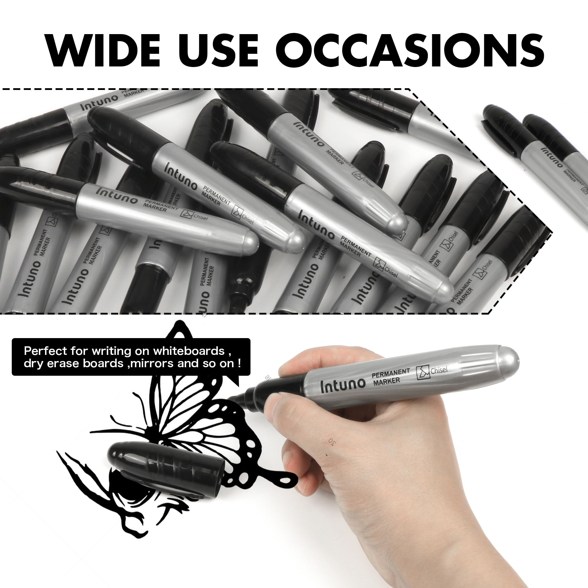 Jumo Permanent Markers 60 Count Black Chisel tip Oil-Based Permanent Markers Waterproof and Fade-Resistant for Paper Wood Metal — view 5