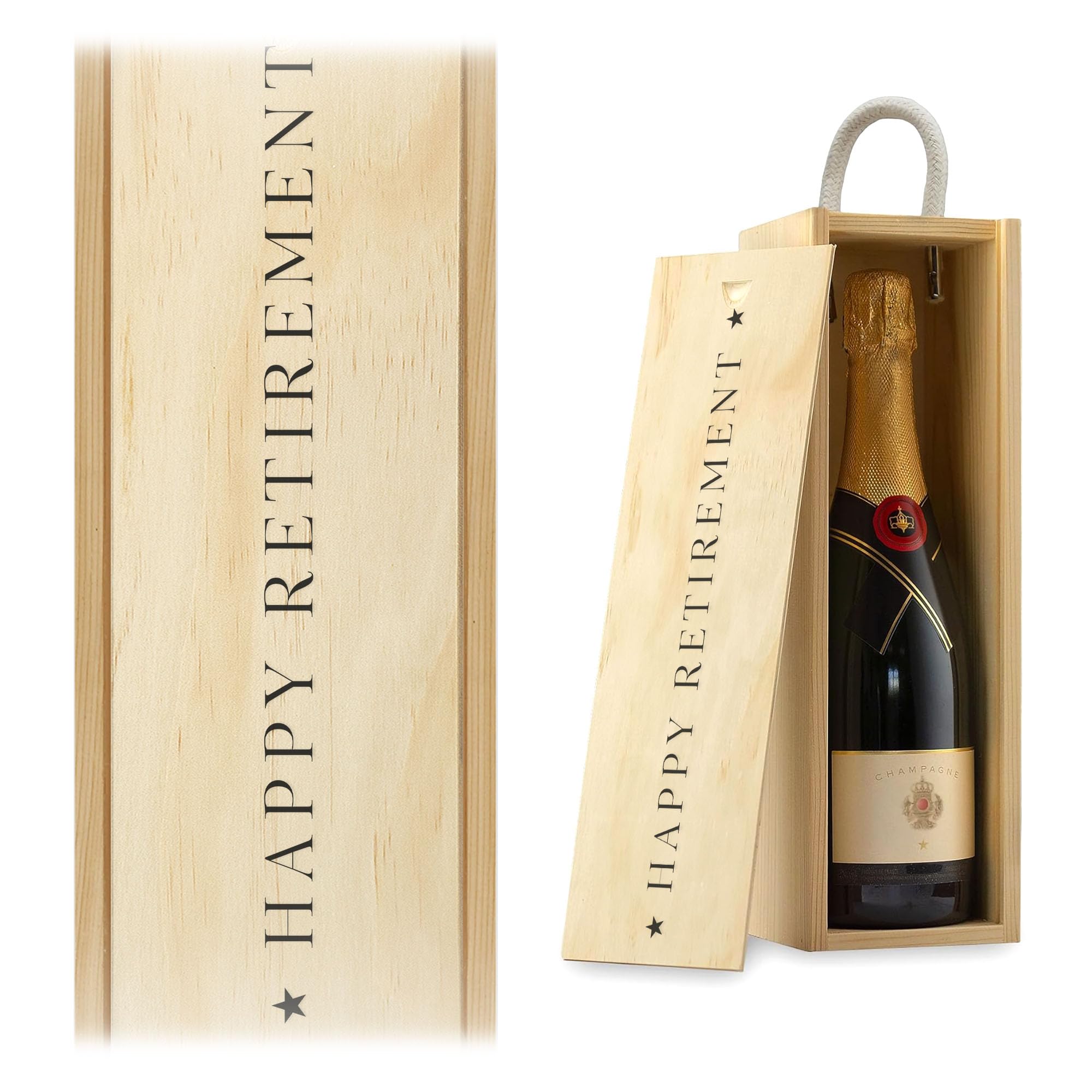 Happy Retirement Champagne Wine Gift Box Retirement Gift For Him For Her Wine Lover Funny Gift Box (Natural, Natural Box)