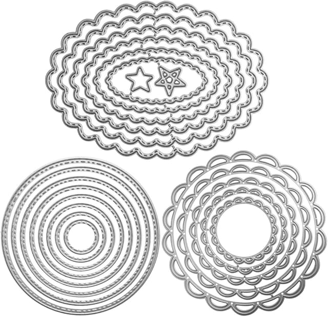 3 Sets Metal Frame Cutting Dies Embossing Stencils, FineGood DIY Craft Etched Cutting Molds for Card Making Scrapbooking Album Decoration-Flower, Circle, Oval