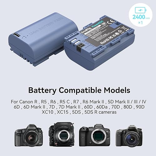 Miniatura 4 de SMALLRIG LP-E6NH - Batería de repuesto USB-C de 2400 mAh para Canon R5, R6, R7, 2.5H, batería de carga completa para Canon R6 Mark II, R, R5 C, 5D