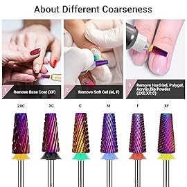 MelodySusie Professional 5 in 1 Nail Drill Bits, 3/32\'\' Carbide Tungsten Multi-function Bits, Suitable for Manicure Pedicure Cuticle Gel Polishing, Technicians Bits, Purple, Series Bit-M,Extra Coarse