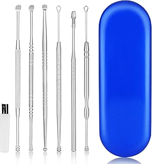 CYSNATU Ear Wax Removal Kit, Ear Pick, Ear Cleaning Tool Set Stainless Steel 6 in 1 Ear Spoon Curette (with Cleaning Brush and Storage Box, Silver)