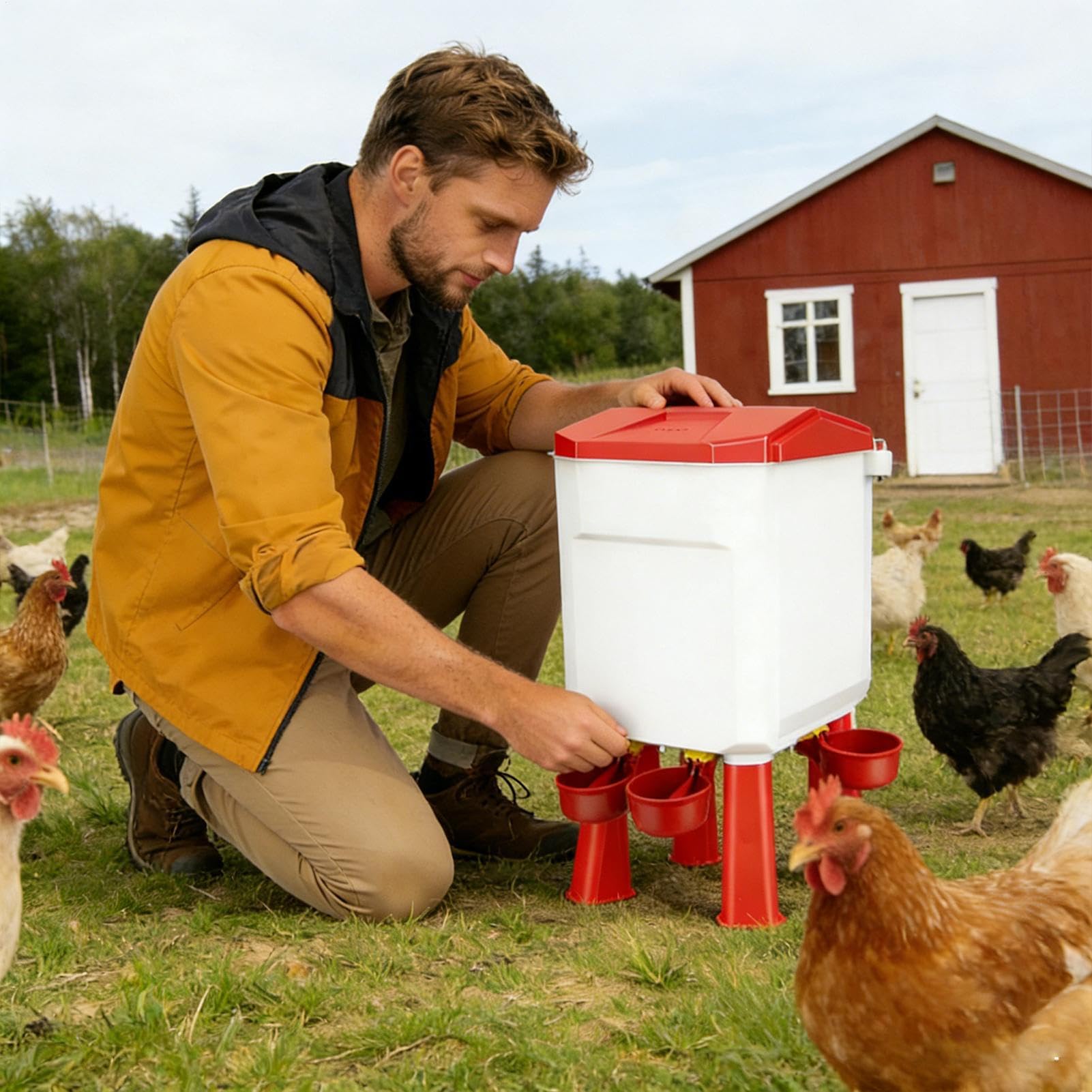 Mangiatoia per pollame, grande secchio automatico con coperchio, dispenser di cibo per pollo, per anatre, bantam, fagiani, tacchini, coop, fattoria, vacanze, esterno, maiale, pecore, piccoli animali