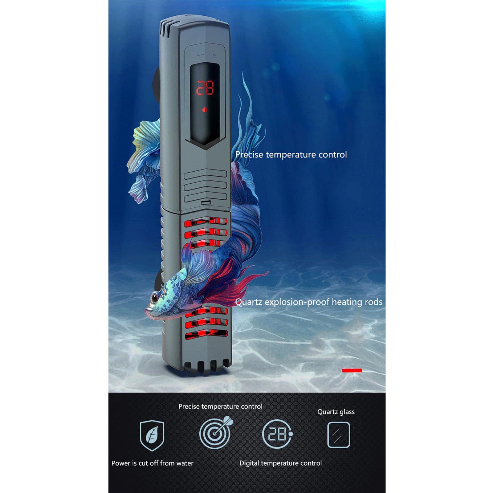 Termostato Automatico per Barra riscaldante Inverter per Acquario antideflagrante con termostato Esterno, 500 W (300 W)