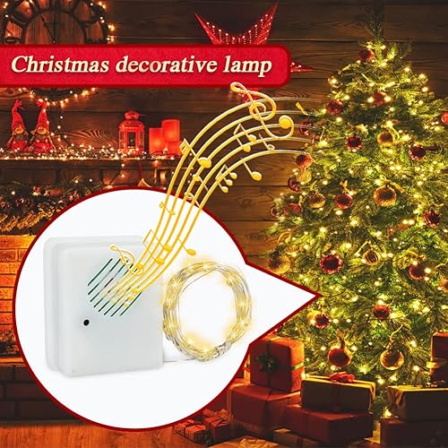 Miniatura 3 de Sensor de sonido navideño DIY con cadena de luces LED de 9.8 pies, altavoz de música de Navidad con luces decorativas, canción de Navidad,