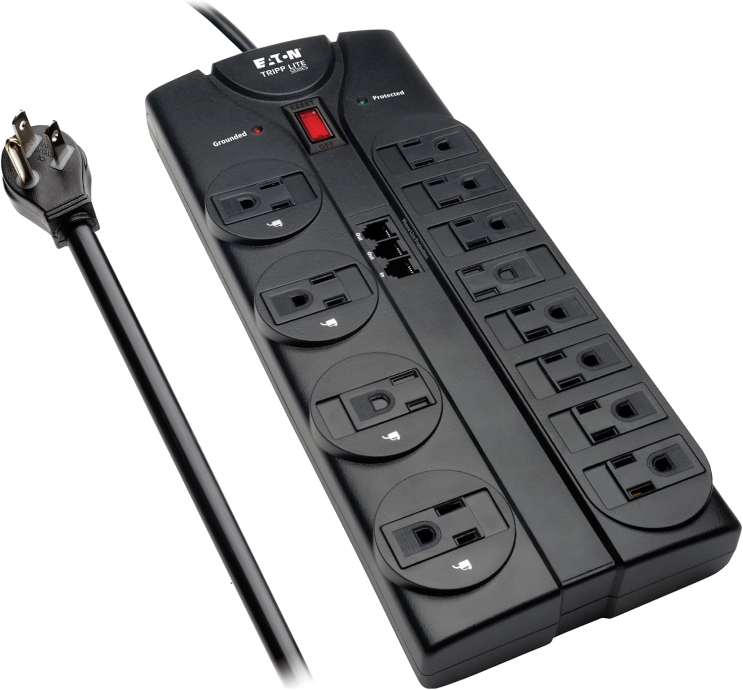 Eaton Tripp Lite TLP1208TEL Home Theater Surge Protector Power Strip, 12 Outlets, Flat Plug 8ft Extension Cord, 2160 Joules | RJ11 Port for Phone Land Line Protection