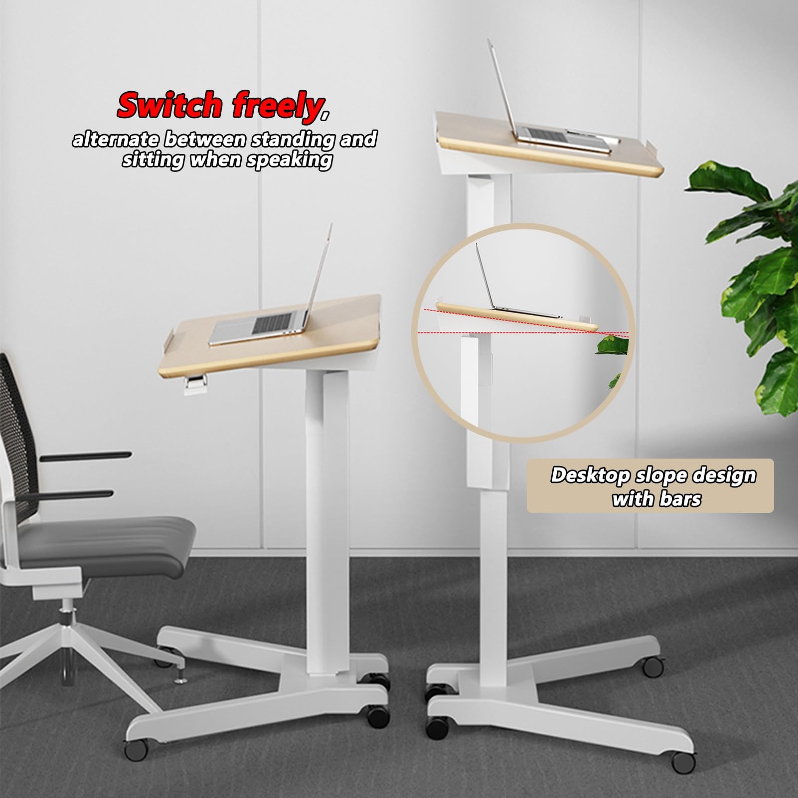 Générique Chaire d'église Portable et réglable avec roulettes, pupitre Mobile pour Ordinateur Portable, Surface inclinée et cloison, Station de Lecture surélevée pour Bureau, école et Maison - Blanc