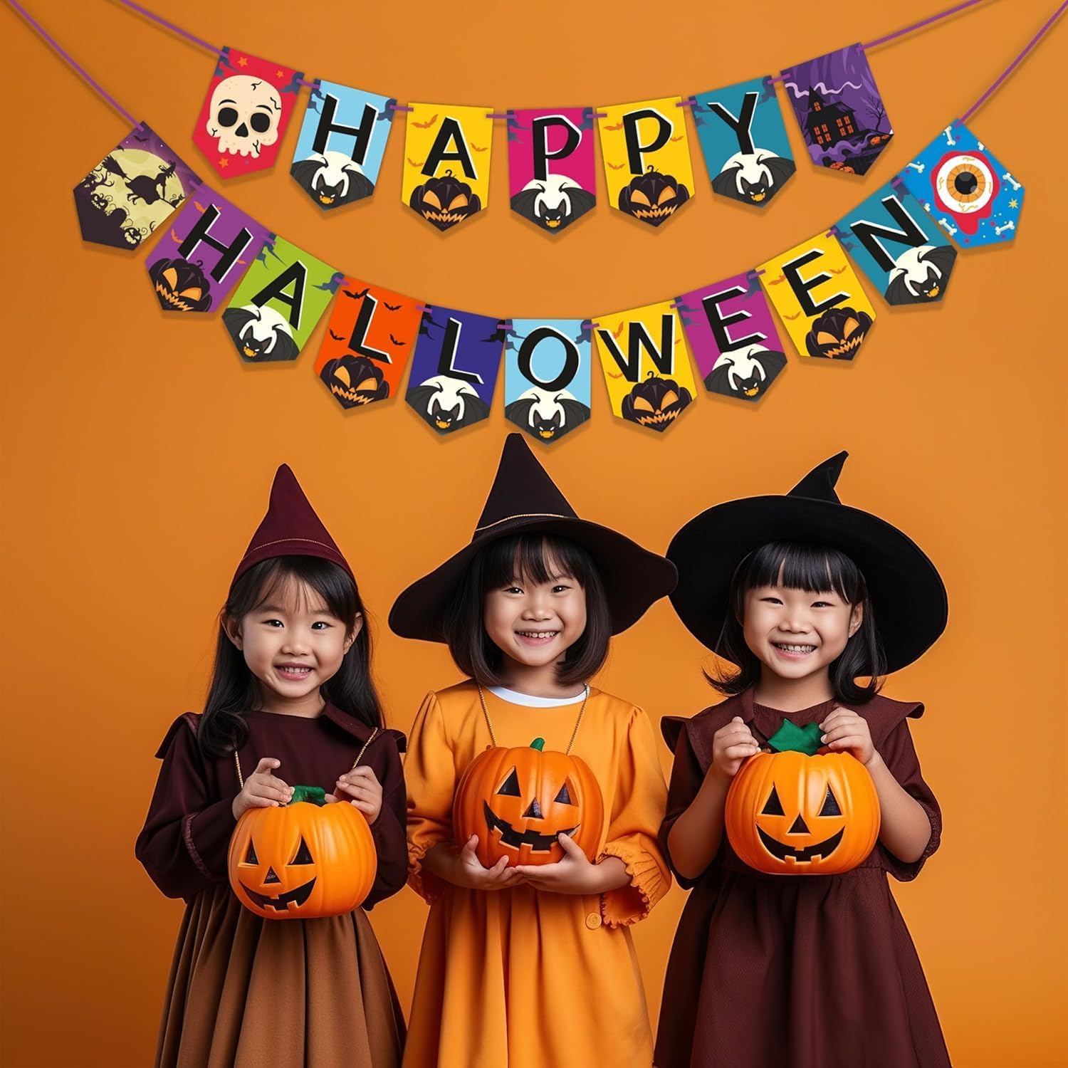 JVNX Halloween Bunting Banner – Multicolor “Happy Halloween” Pre-Strung Party Decoration for Home, Office & Event Celebrations (Set of One)