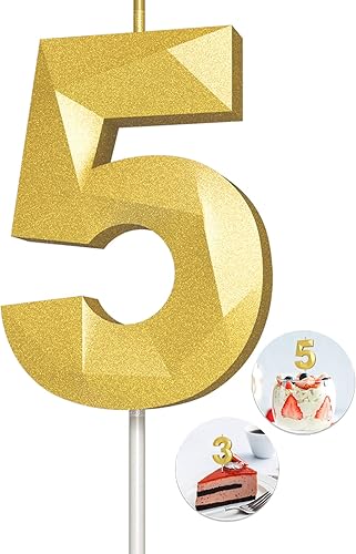 Miniatura 122 de Velas de cumpleaños con número (4 velas rojas) 3D con forma de diamante número Happy Birthday Cake Velas para fiesta de cumpleaños, boda, decoración