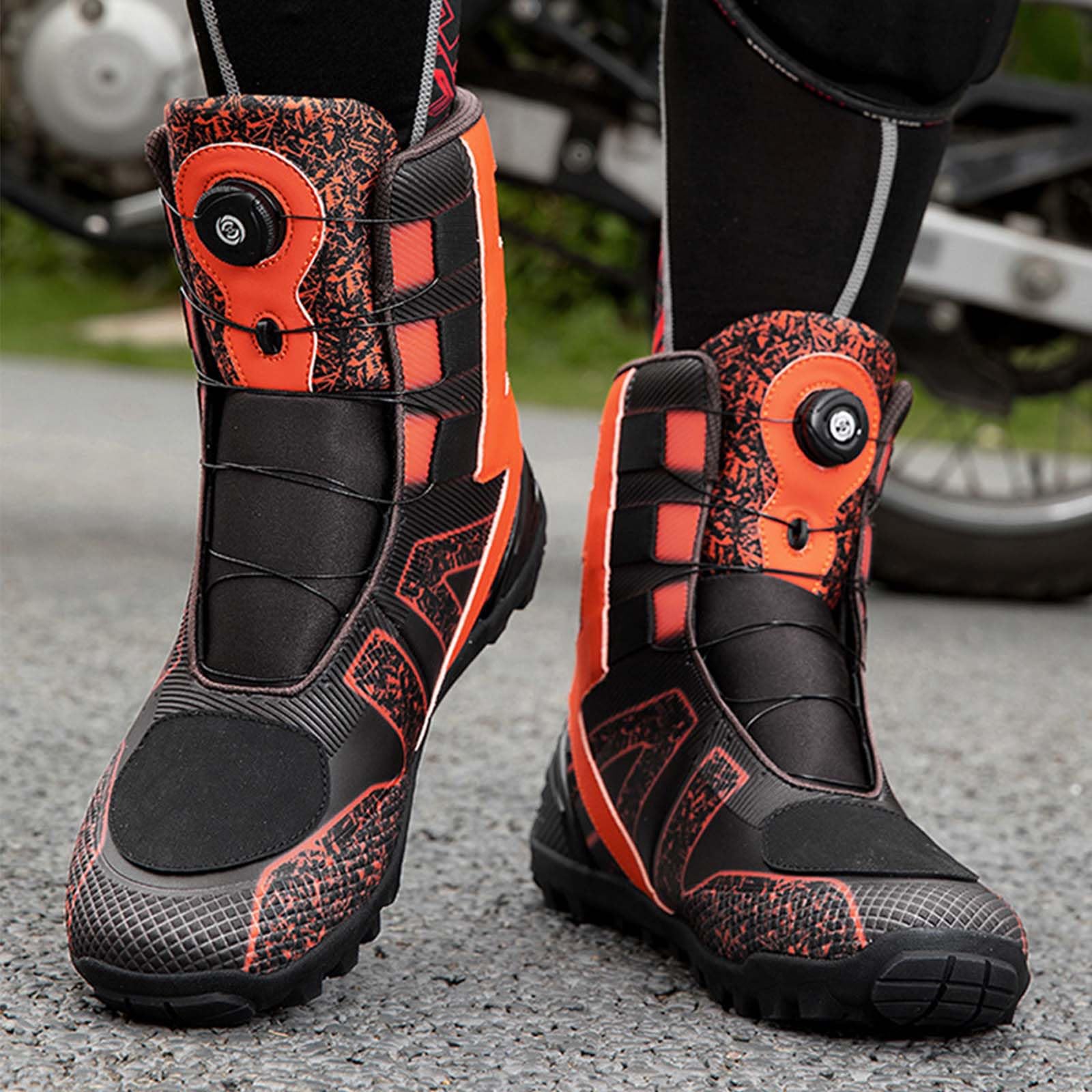 Stivali da Moto Uomo Stivali da Motociclista Protettivi in Pelle Motocross Touring Bike Street Racing Boots con Supporto per La Caviglia