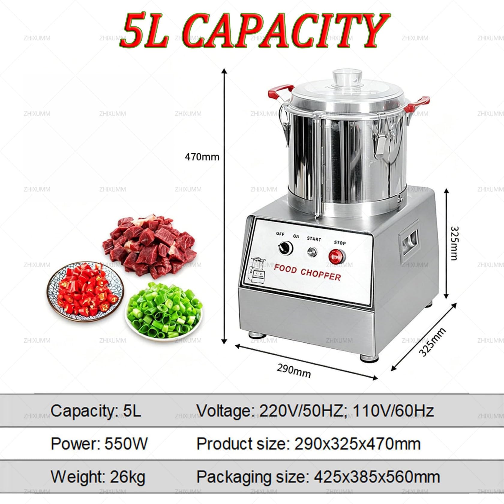 Robot Da Cucina Professionale In Acciaio Inox Da 1400 W, Tritacarne 5L