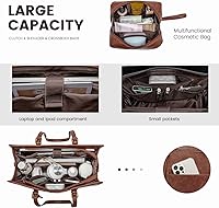 Vista 3 de LOVEVOOK Bolsa de mano para laptop para mujer, bolsa de trabajo vintage de 15.6 pulgadas con embrague, bolso grande de cuero para laptop con soporte