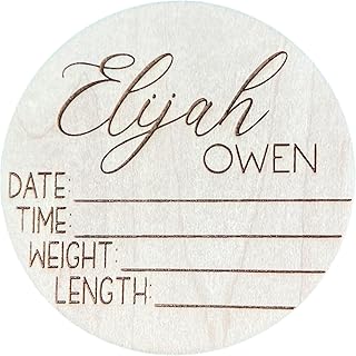Personalized Engraved Wood Round Birth Announcement Name Stat Sign, Baby Name Reveal, Baby Statistics Sign for Hospital, Newborn Photo Prop, 12 Font Options, 4 inch - 8 inch (Stat Sign)