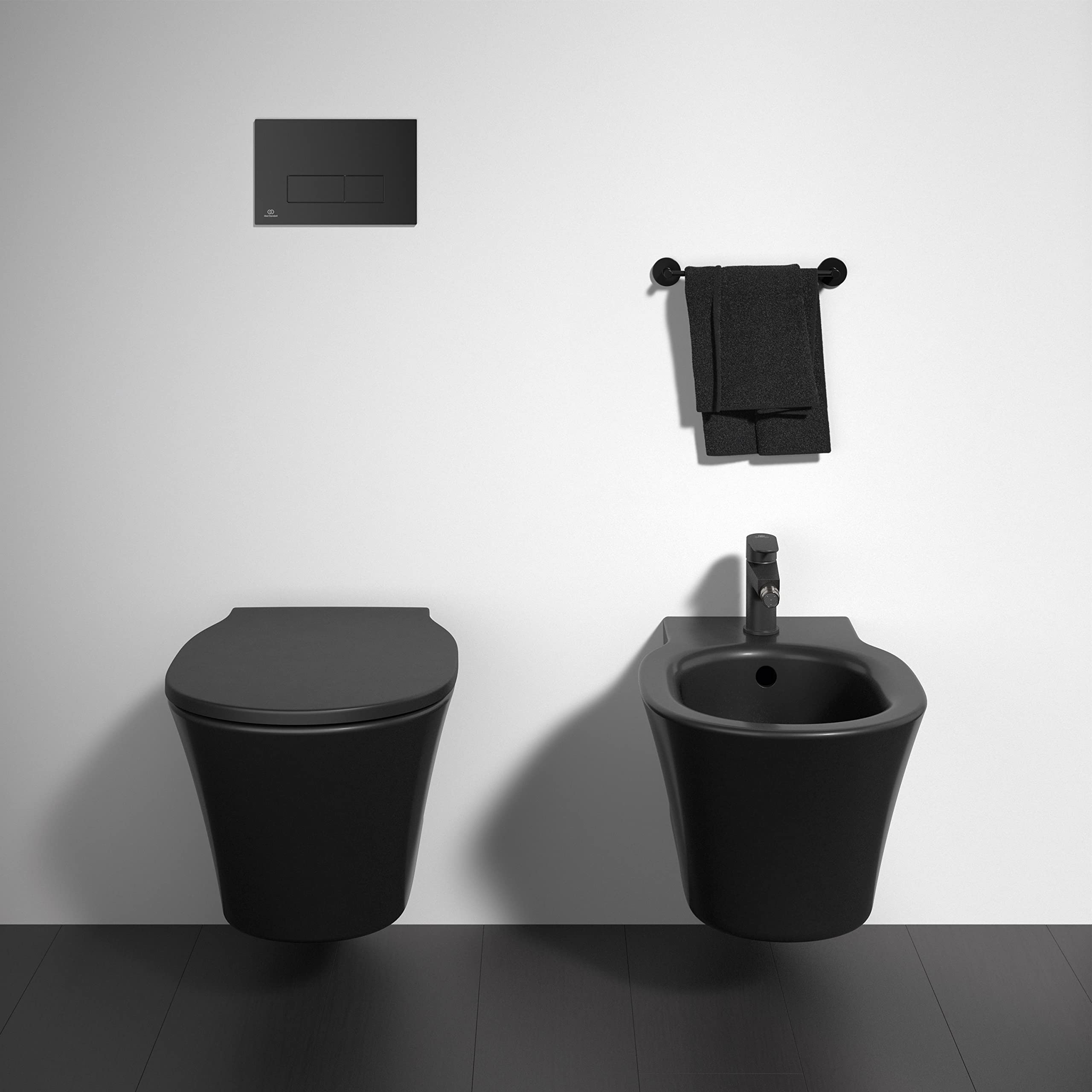 Ideal Standard Oleas Placca di scarico per WC, tecnologia a doppio scarico tramite azionamento meccanico, facile da usare e design durevole (quadrata) – Nero (234x8,5x154 mm)