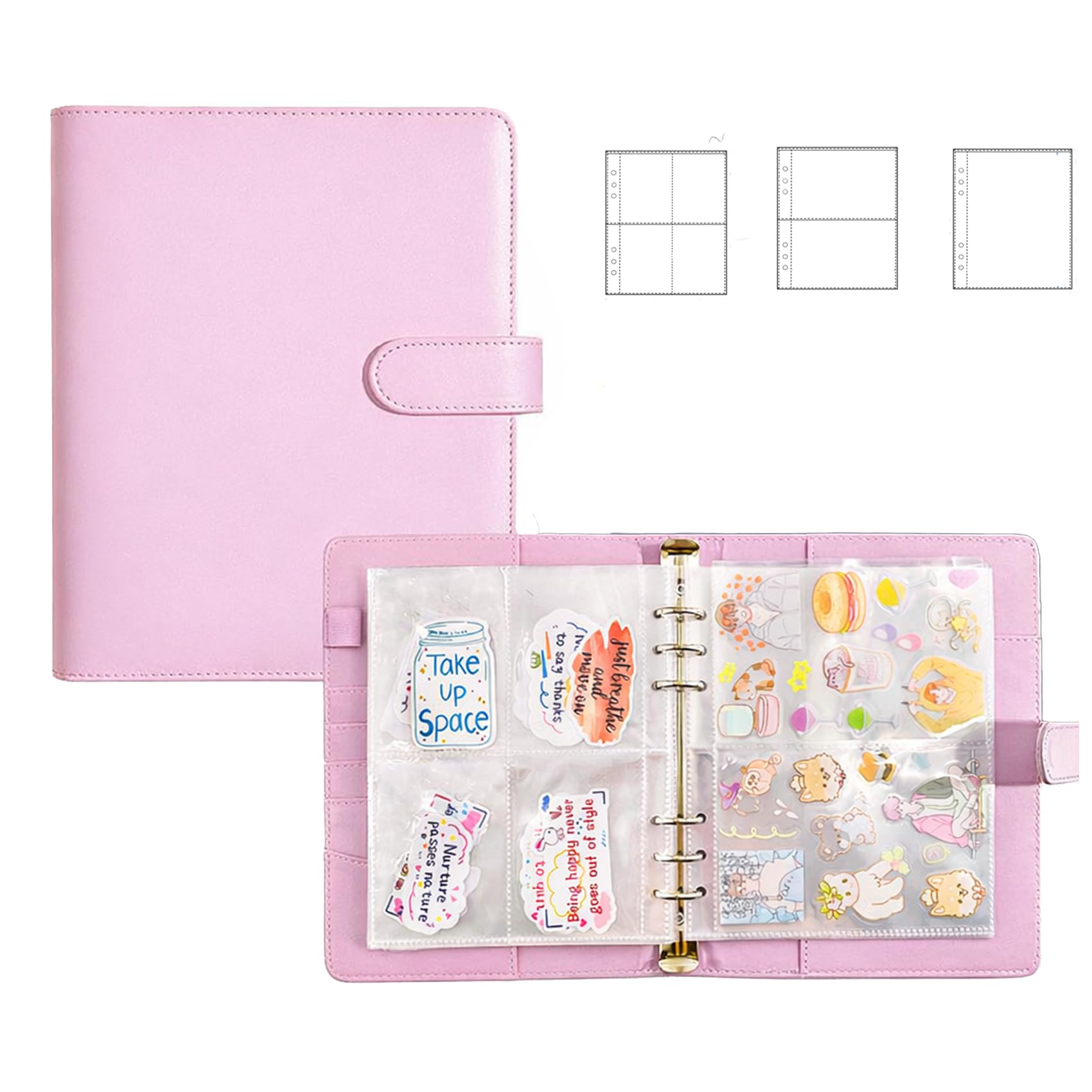 Sticker Binder Organizer with Storage Sleeves,Reusable Stickers Collecting Book Album Holder, A5 Blank Sticker Container Organizer-Pink