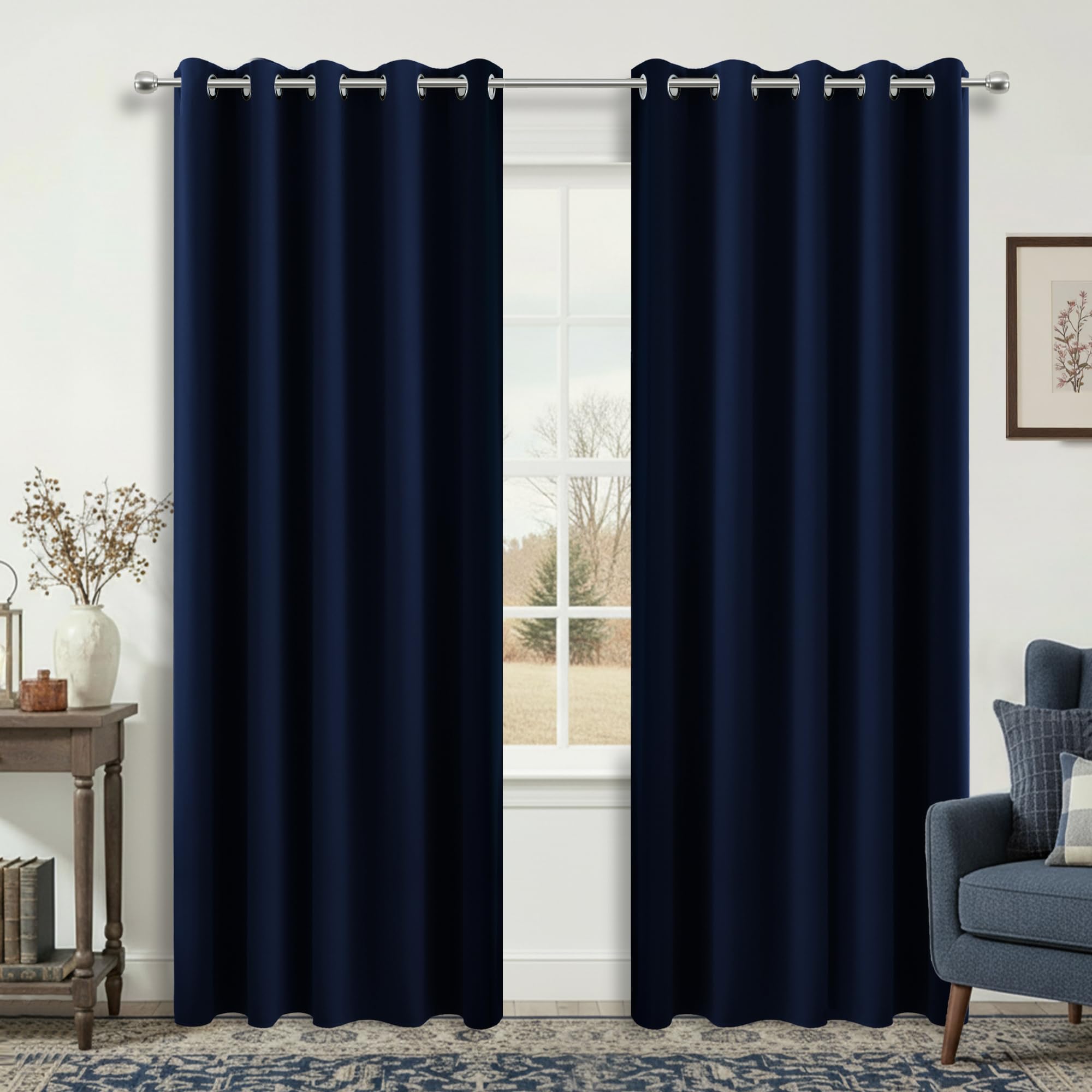KOUFALL Navy Blue Blackout Curtains for Living Room 60x84 Inches Long — image 1