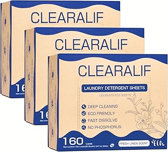 - CLEARALIF Laundry Detergent Sheets (480 Loads), Fresh Linen,Great For Travel,Apartments, Dorms,CLEARALIF Laundry Detergent Strips Eco Friendly & Hypoallergenic (Pack of 3)