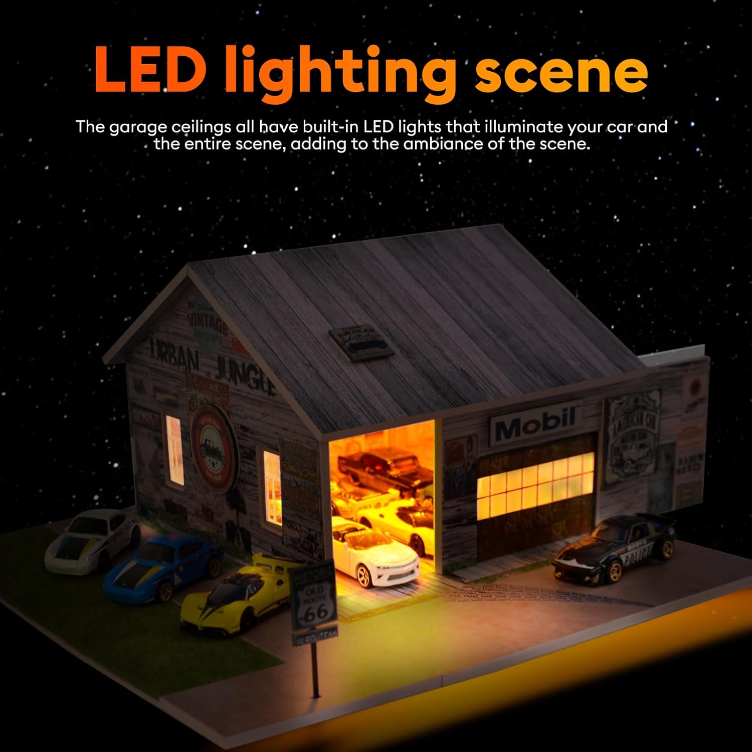 1/64 Diorama,Display Case for Hot Wheels Garage with LED,Storage Case Compatible with Hot Wheels&Matchbox Cars,1/64 Scale Diecast Car Display, Warehouse Scene (NO Cars)