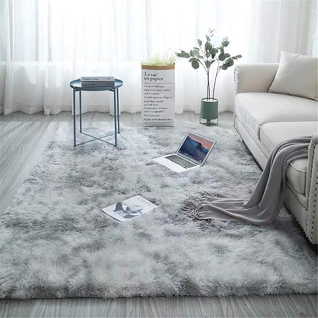 Blivener Soft Touch Area Rug Bedroom Anti-Skid Yoga Carpet Shaggy Rugs Fluffy Motley Tie-dye Carpets Light Grey 60 x 120 cm