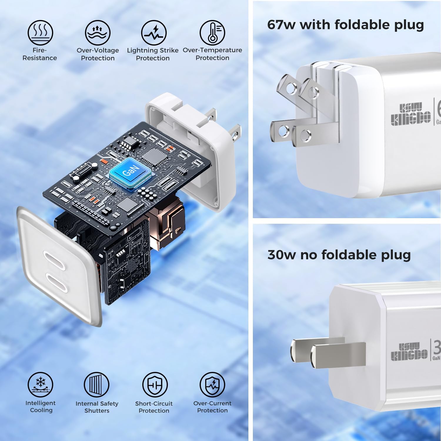 USB C Charger Block,GaN PD 3.0 67W 30W Fast Charging Wall Charger,Compact PD/PPS for Laptops MacBook Air/Pro,Dell XPS 13,HP,iPad Pro/iPhone 17/16/15 Pro Max,Galaxy S25/S24,Support 65W 60W 45W [2-Pack]