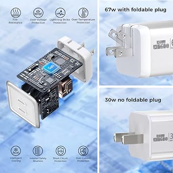 USB C Charger Block,GaN PD 3.0 67W 30W Fast Charging Wall Charger,Compact PD/PPS for Laptops MacBook Air/Pro,Dell XPS 13,HP,iPad Pro/iPhone 17/16/15 Pro Max,Galaxy S25/S24,Support 65W 60W 45W [2-Pack]