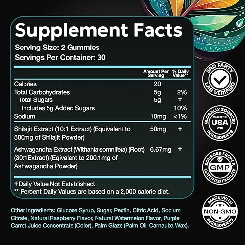 Miniatura 2 de Gomitas potenciadoras de libido femenina para mujeres, reductor de cortisol y suplemento para aliviar el estrés con shilajit y ashwagandha para el
