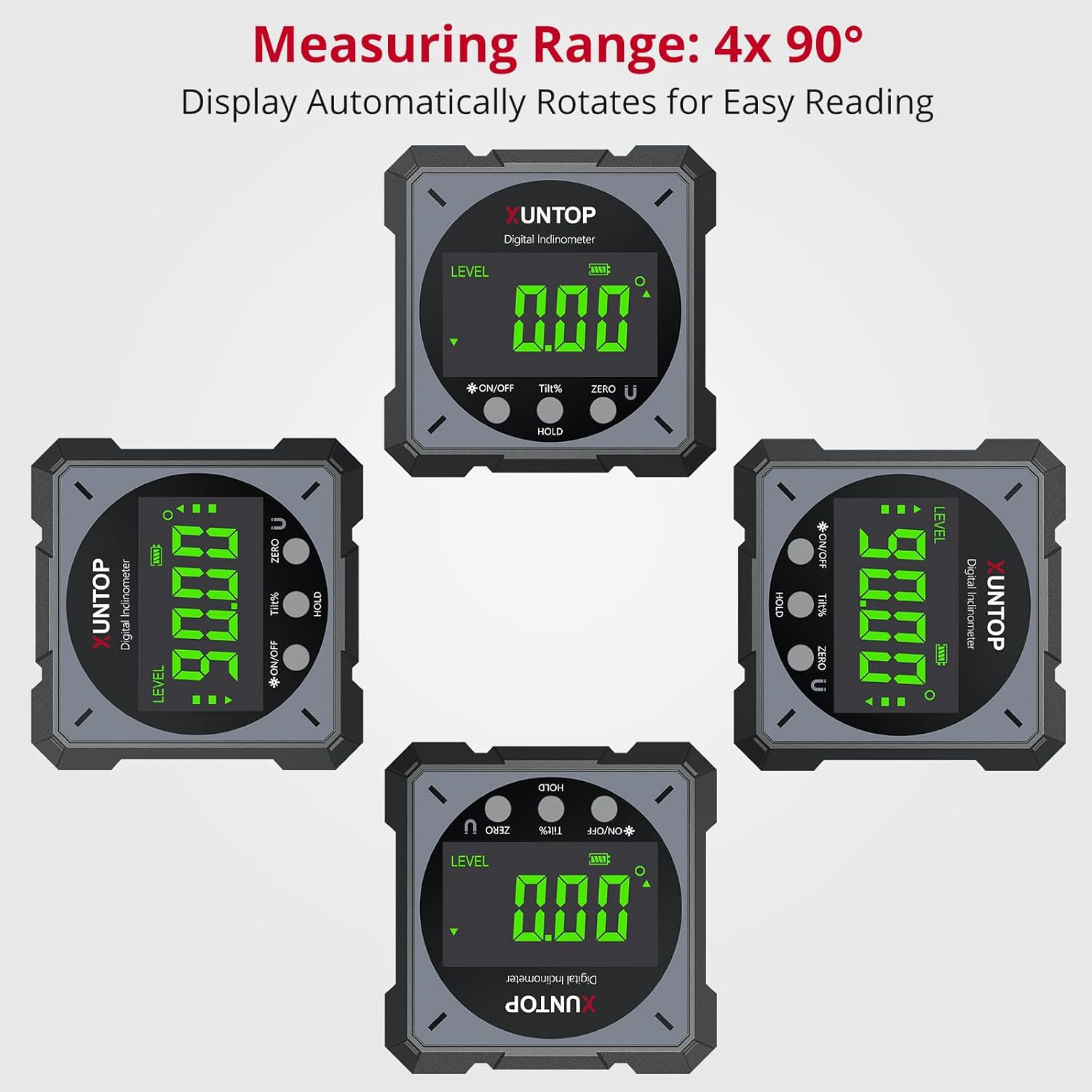 USB Charging Digital Level Box Angle Finder with Laser (Class 2, <1mW Output), 4-Side Strong Magnetic Angle Gauge IP54 Waterproof Inclinometer Level, Saving Effort Hanging Decorations-Gray