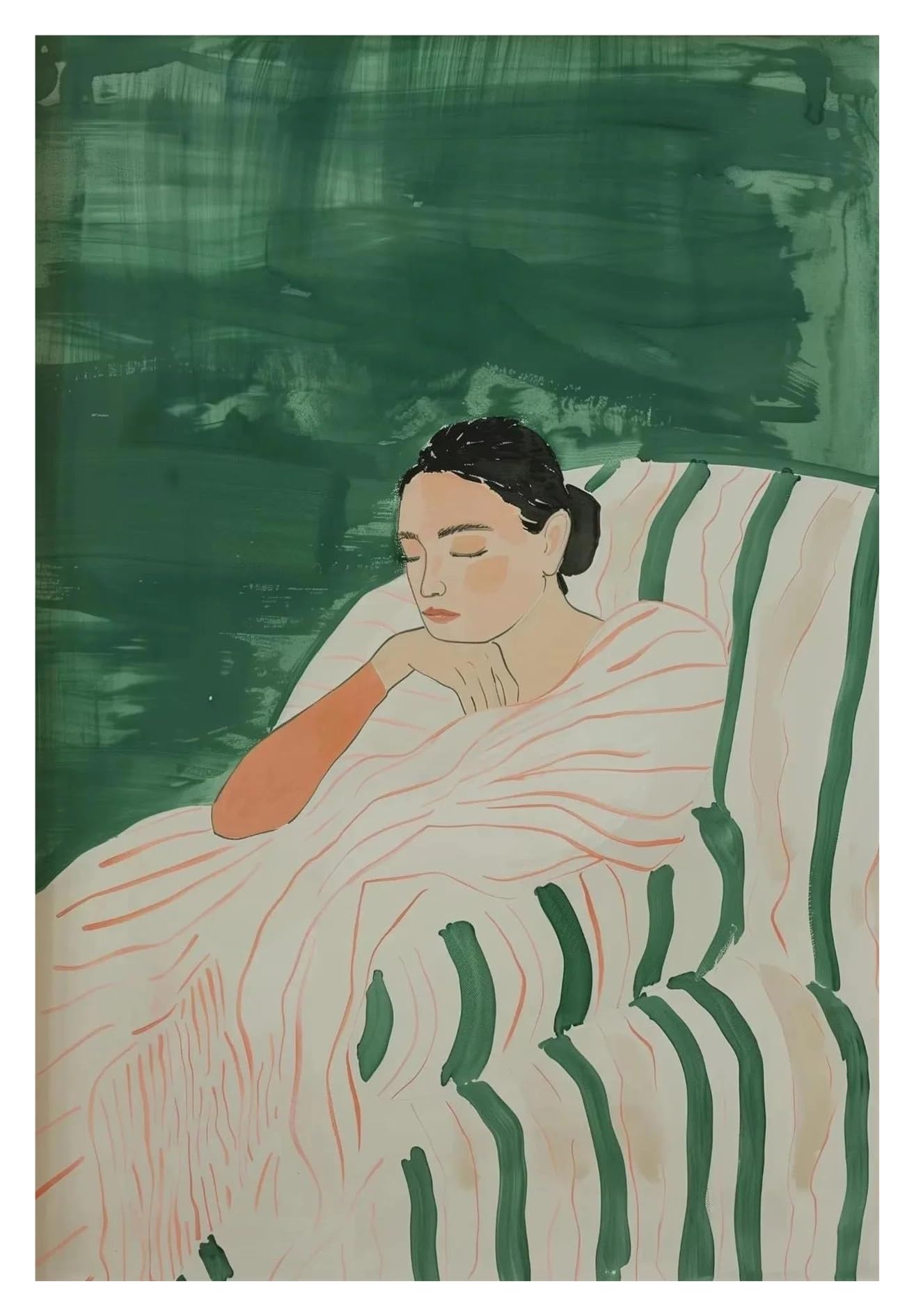Œuvre d'art moderne avec affiche abstraite à rayures vert émeraude pour décoration murale