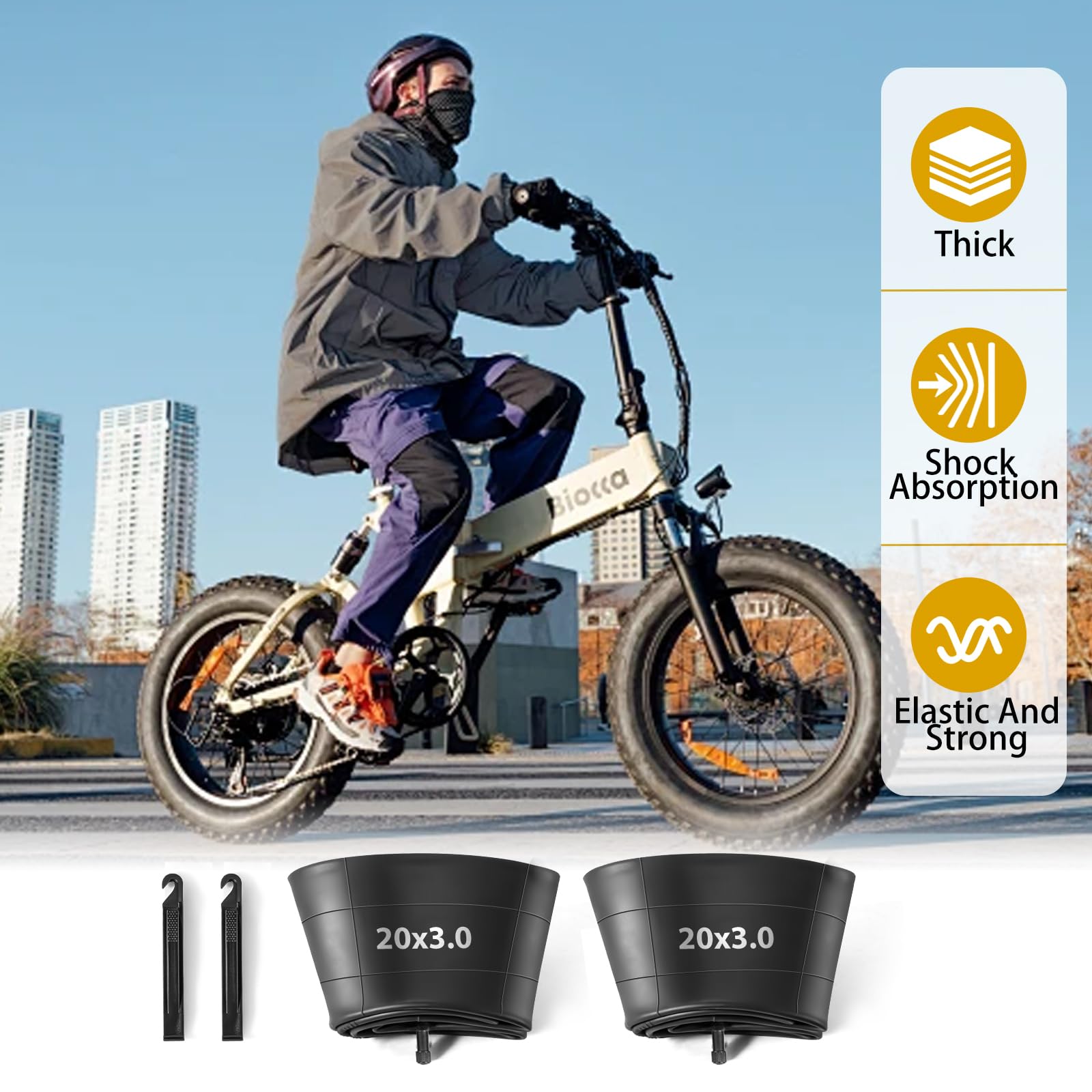 2 Pack 20 x 3.0 Fat Tire Tube Schrader Valve, Puncture Proof Bike Tubes for 20 x 3 Bicycle Tire, Butyl Rubber Inner Tube for EBike/Electric Bike/Mountain Bike