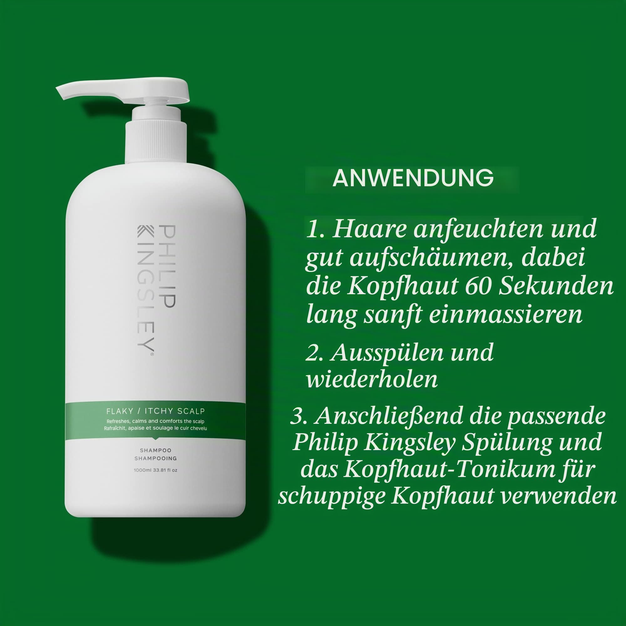Philip Kingsley | Schuppiges/juckendes Kopfhautshampoo | Anit-Dandruff Shampoo für schuppige, juckende, trockene, fettige Kopfhaut | Reinigung der Kopfhaut | 1000ml